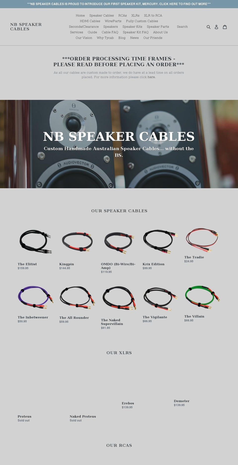 nbspeakercables.com.au shopify website screenshot