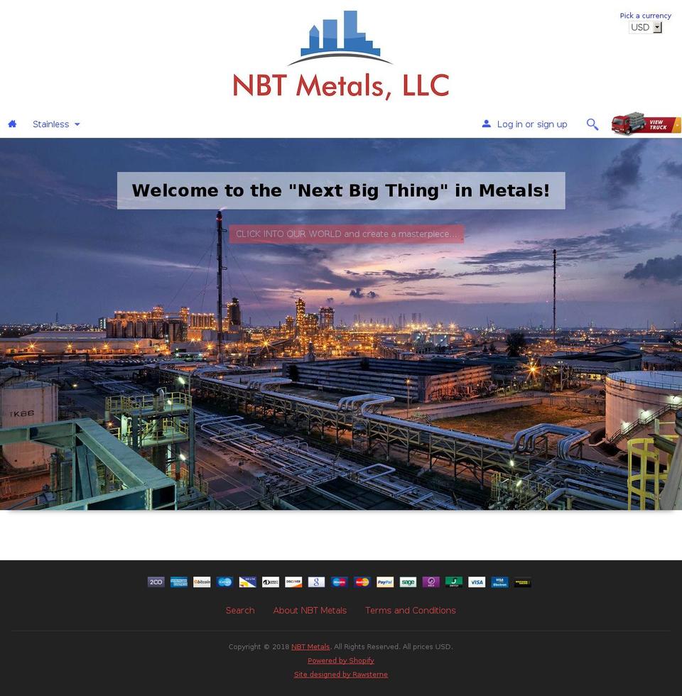 nbtmetals.com — Shopify storefront screenshot