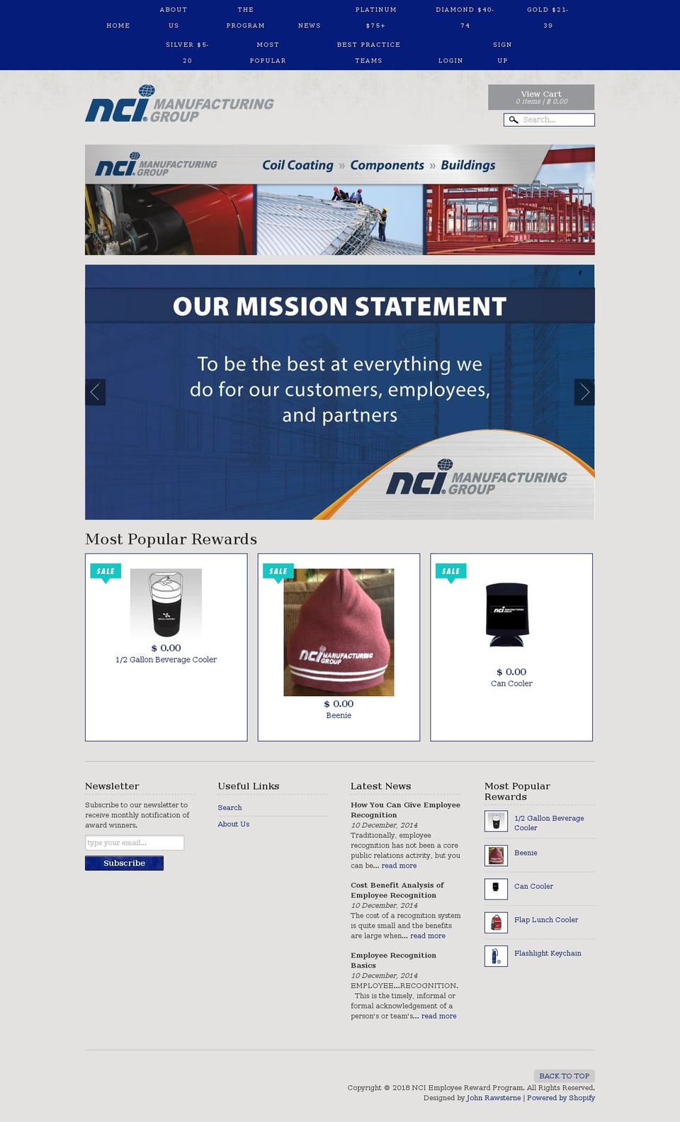nci-rewards.com shopify website screenshot