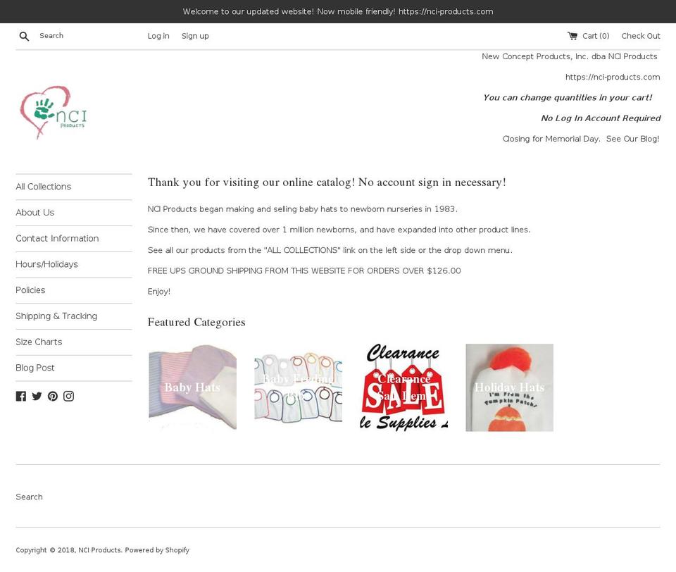 nciproducts.net shopify website screenshot