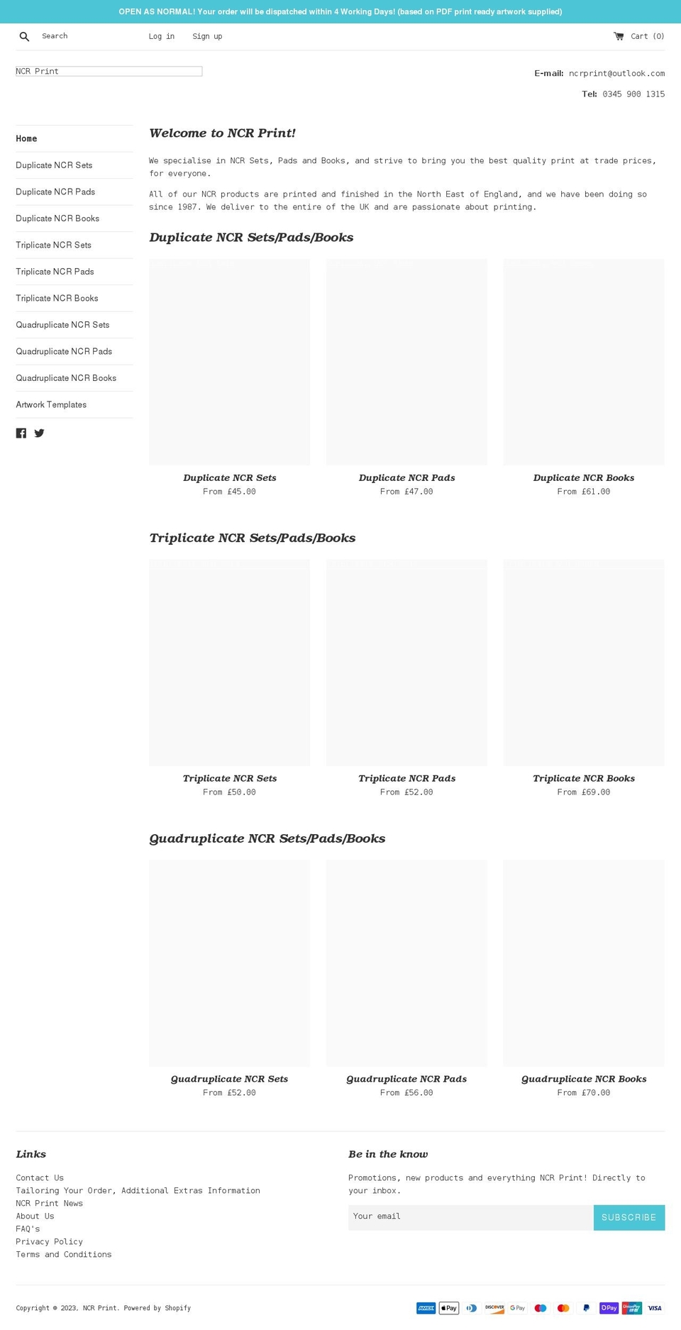ncrprint.co.uk shopify website screenshot
