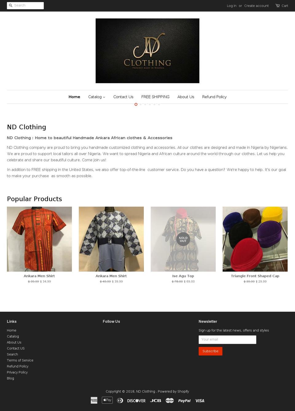 ndclothing.net shopify website screenshot