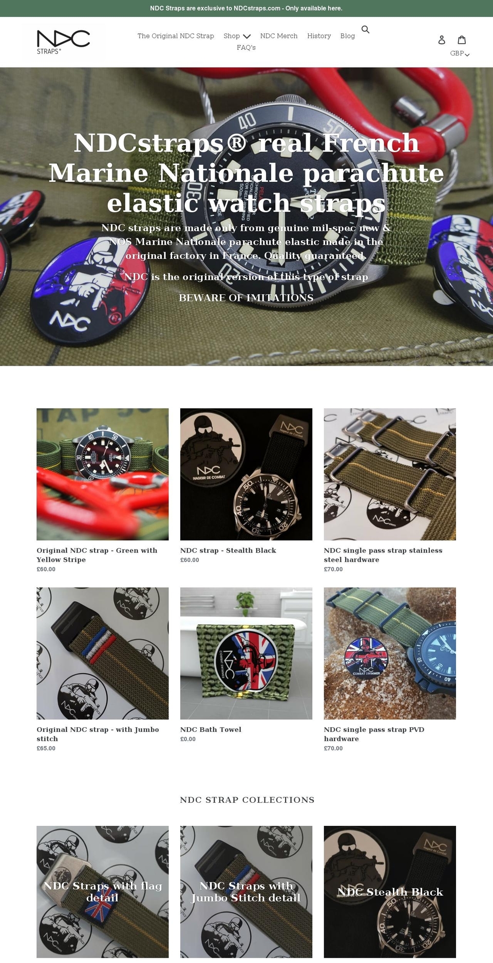 ndcstraps.com shopify website screenshot