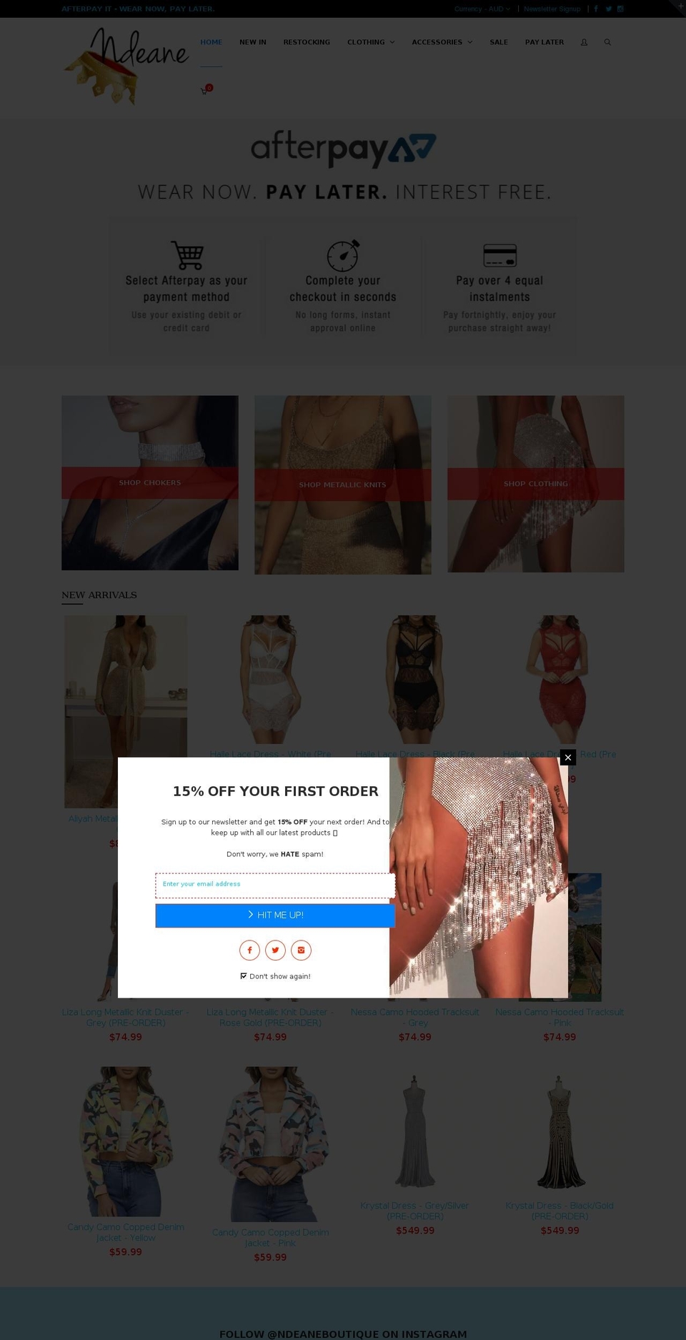 ndeane.boutique shopify website screenshot