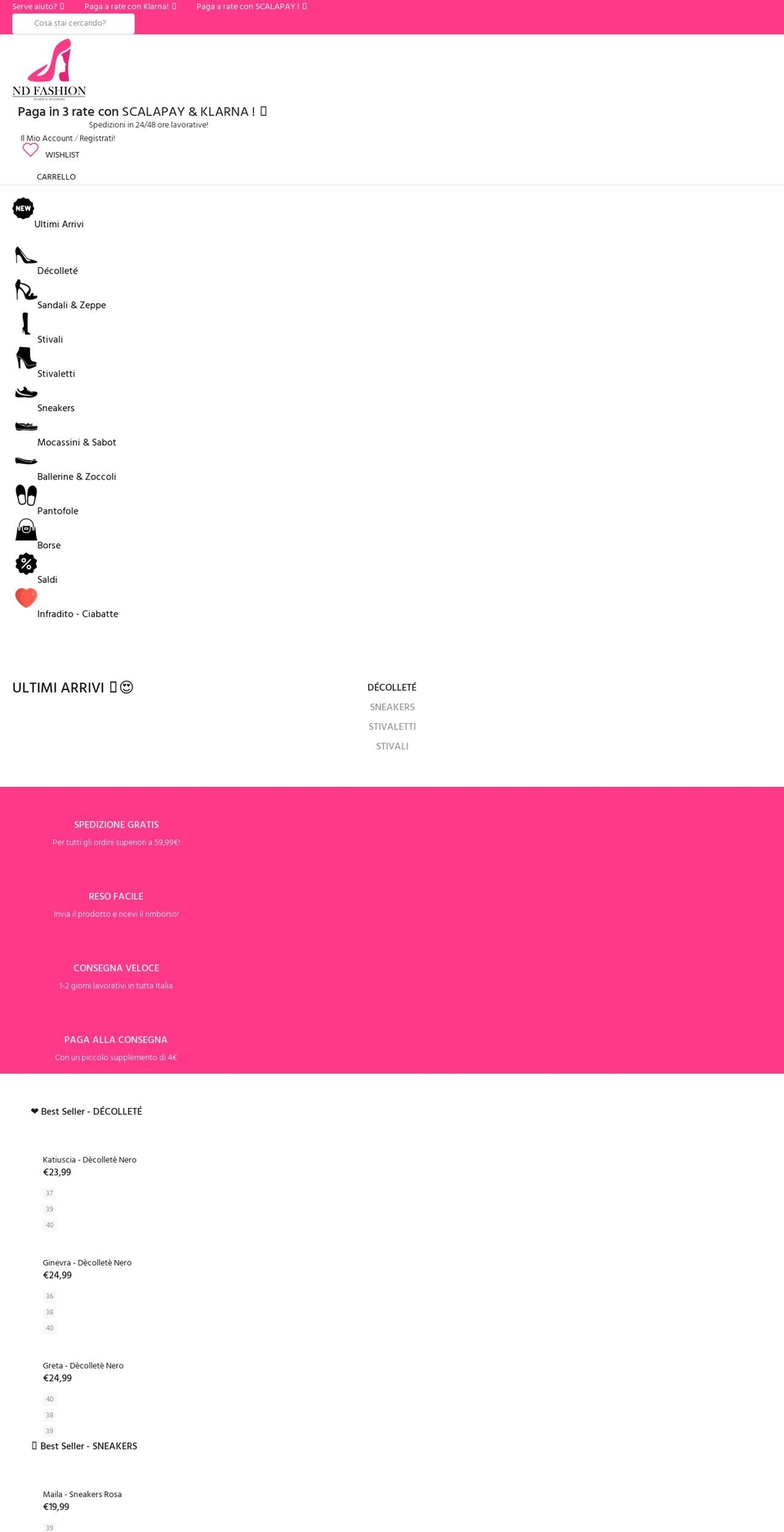 ndfashion.it shopify website screenshot