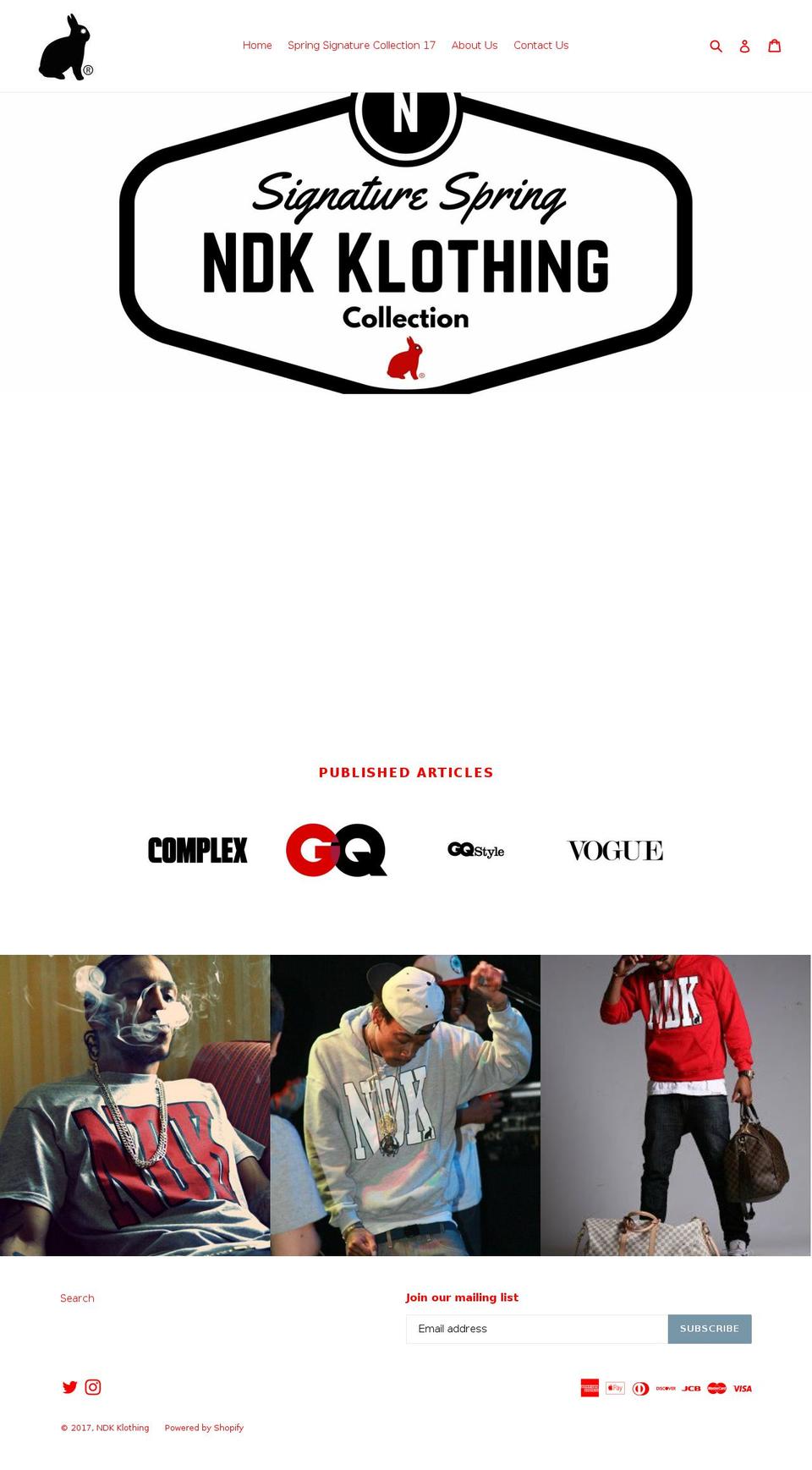 ndkclothing.com shopify website screenshot