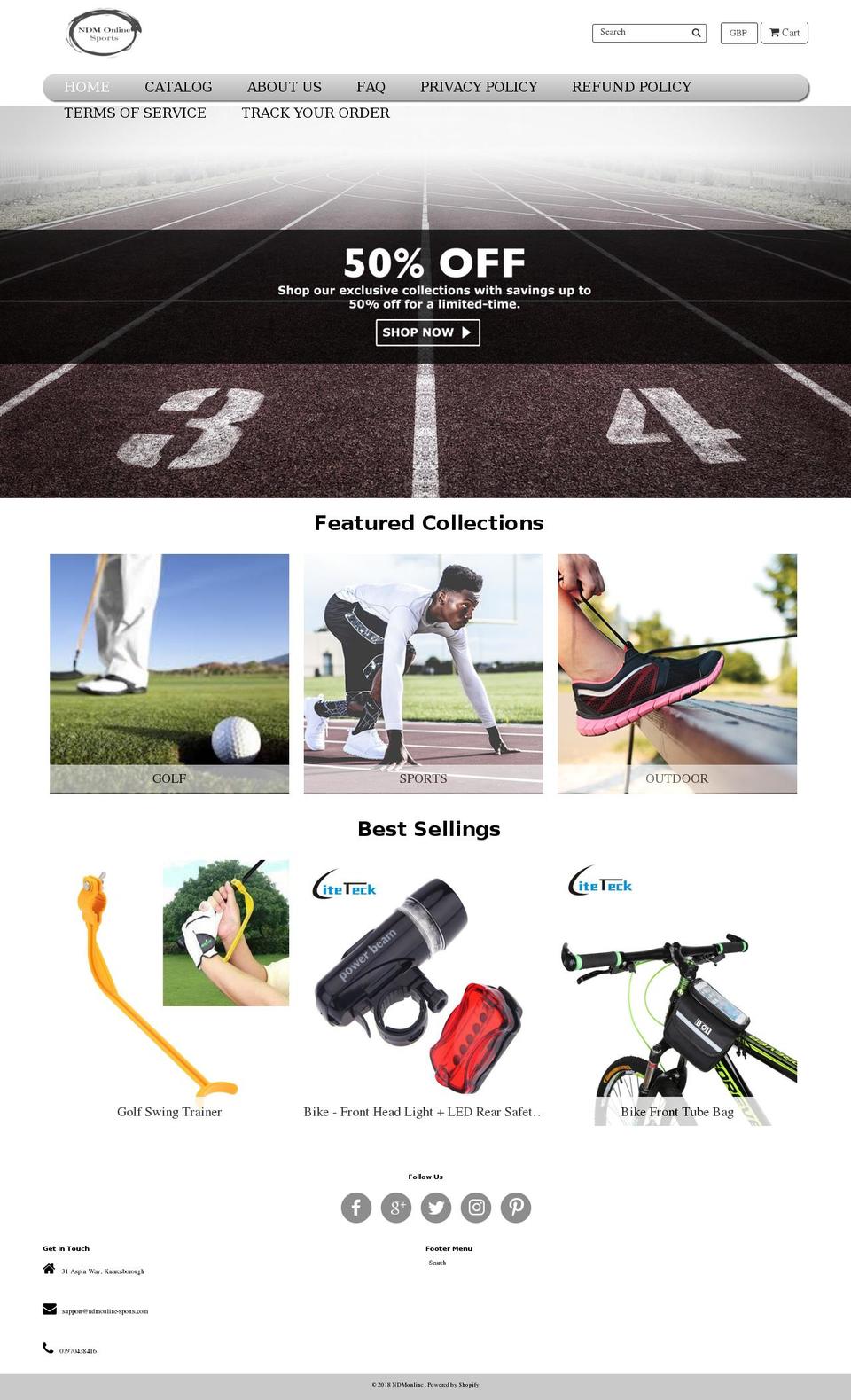 ndmonline-sports.com — Shopify storefront screenshot