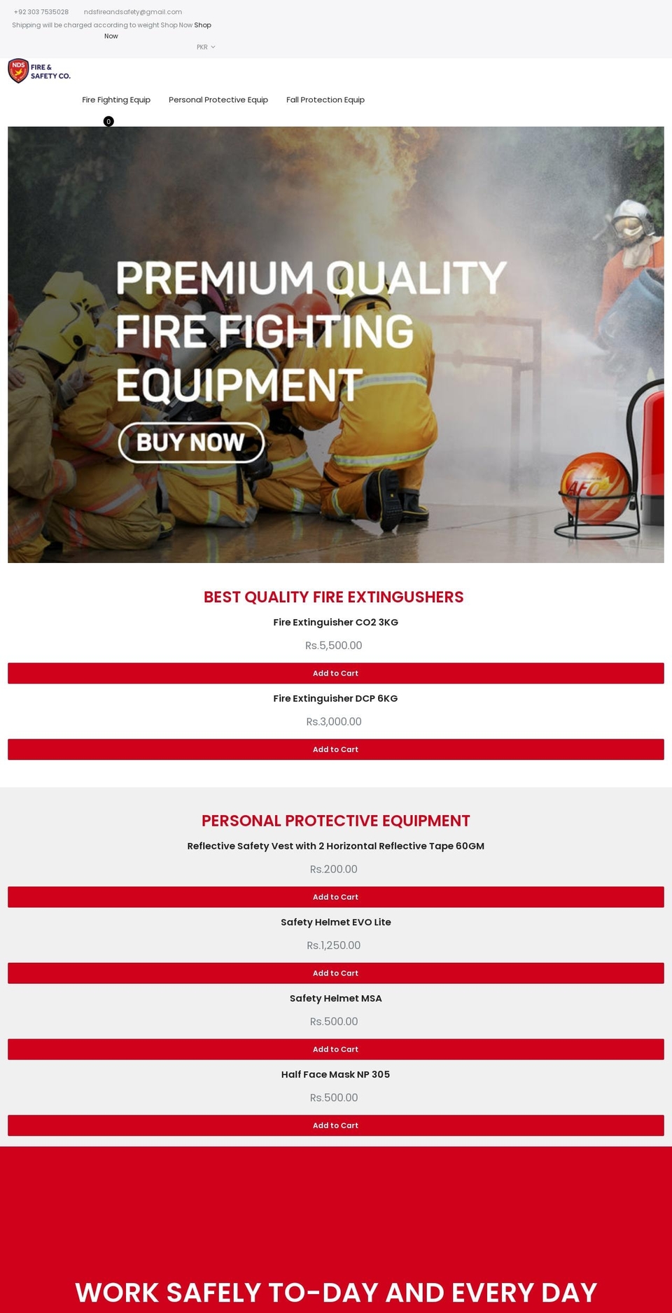 ndsfiresafety.com shopify website screenshot