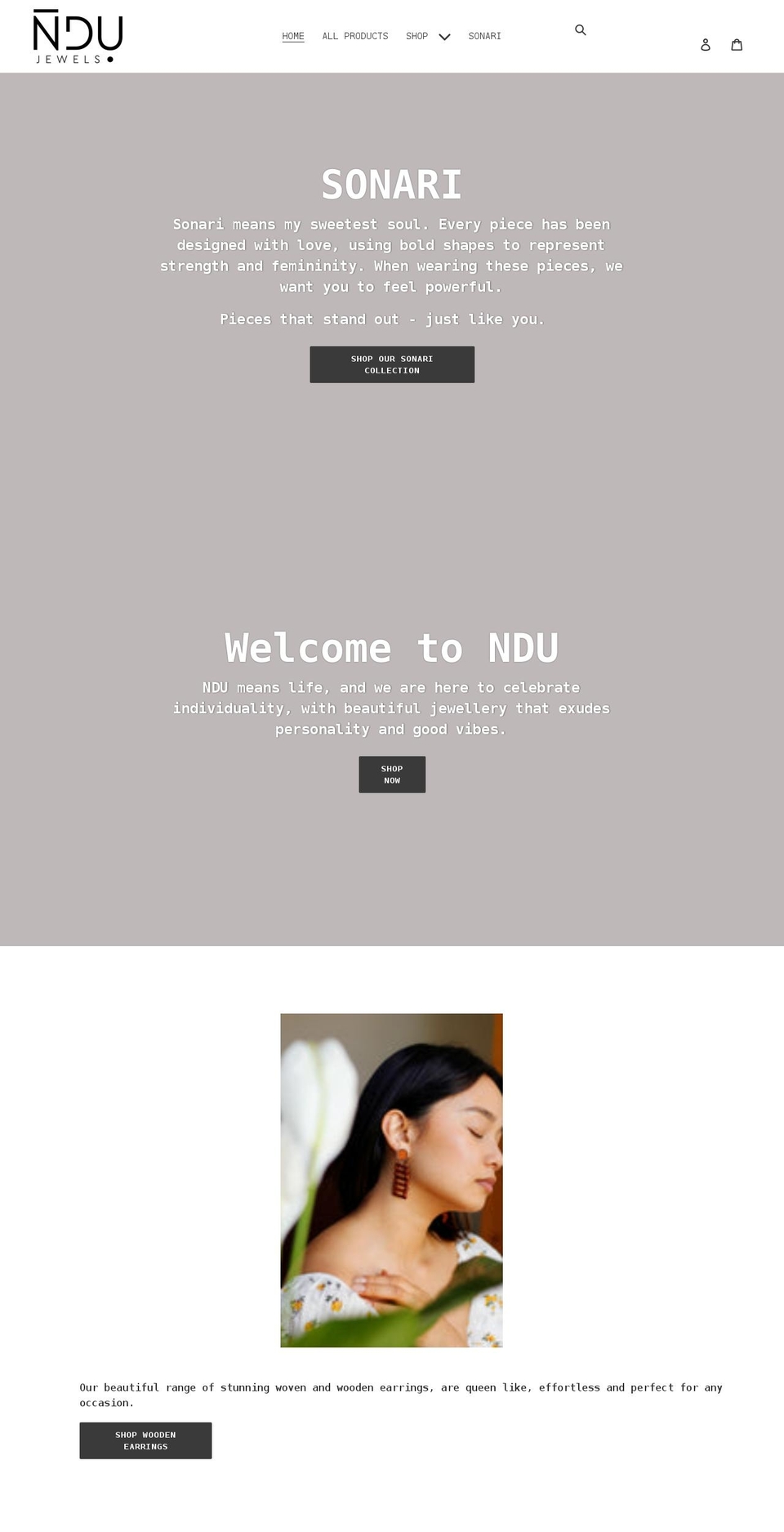 ndujewels.com shopify website screenshot