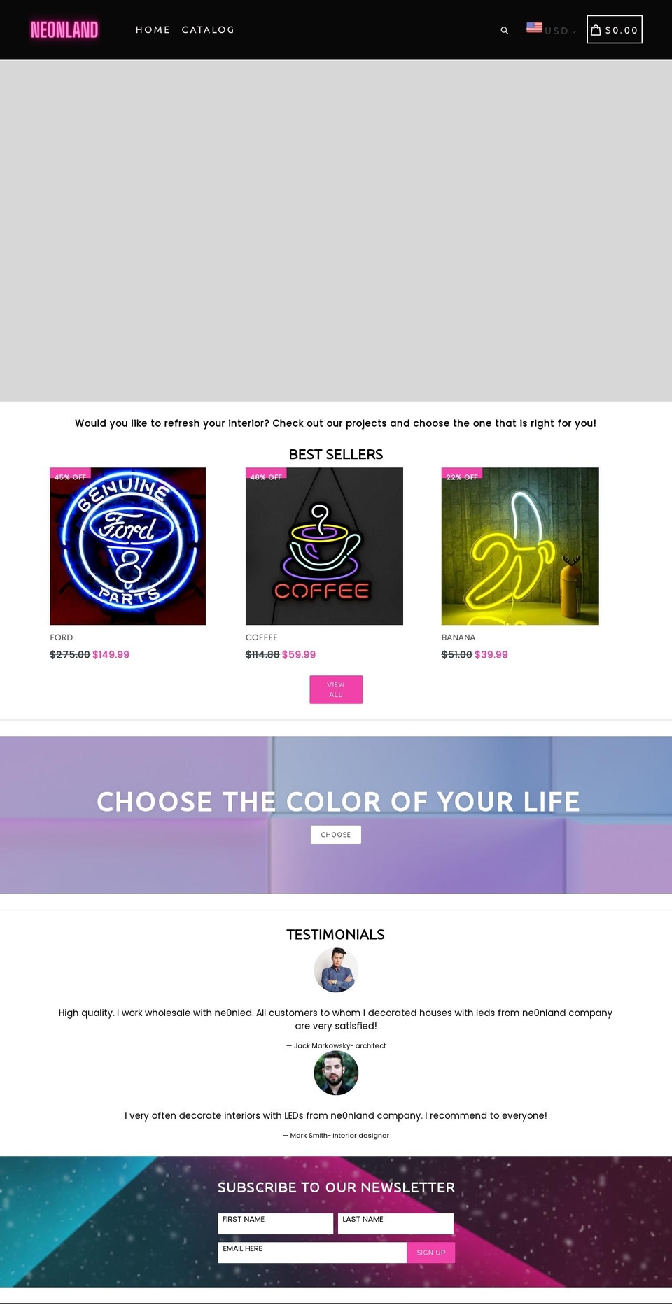 ne0nland.com shopify website screenshot