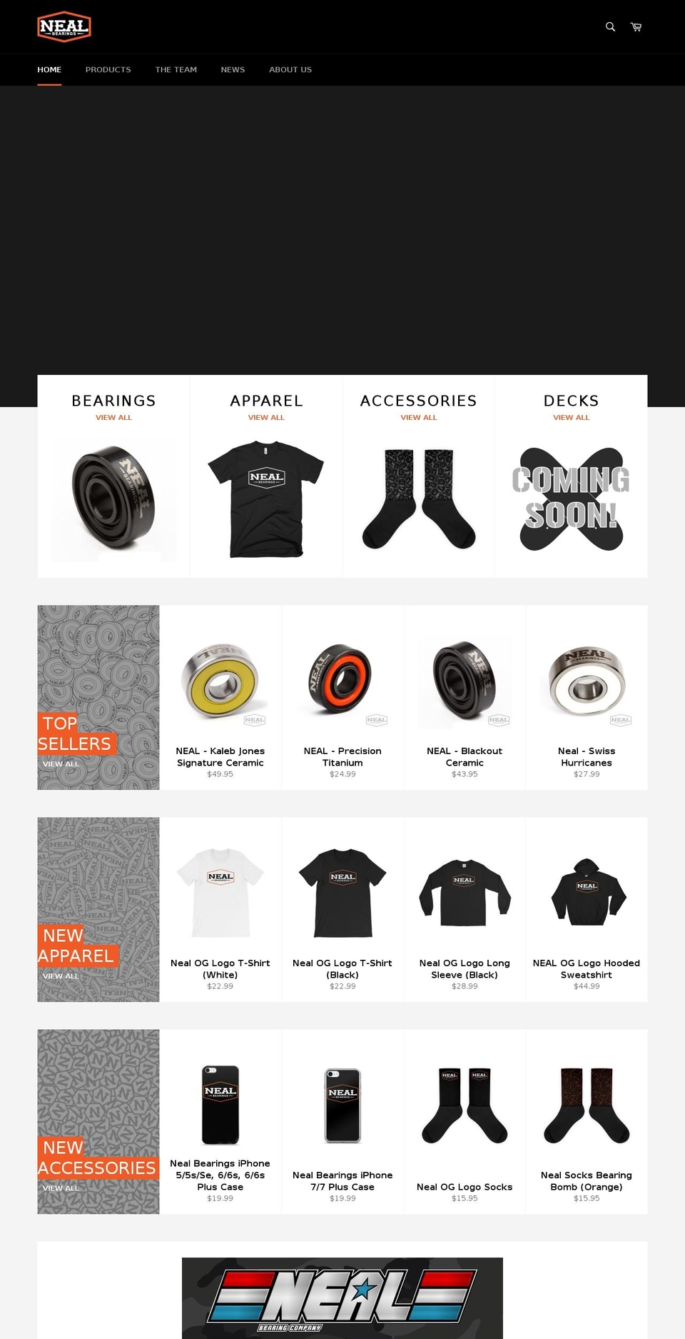 nealbearings.com shopify website screenshot