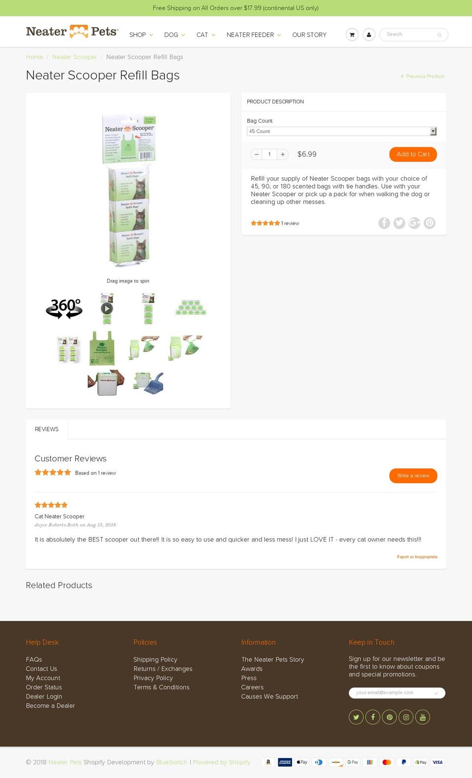 neaterbagdispenser.com — Shopify storefront screenshot