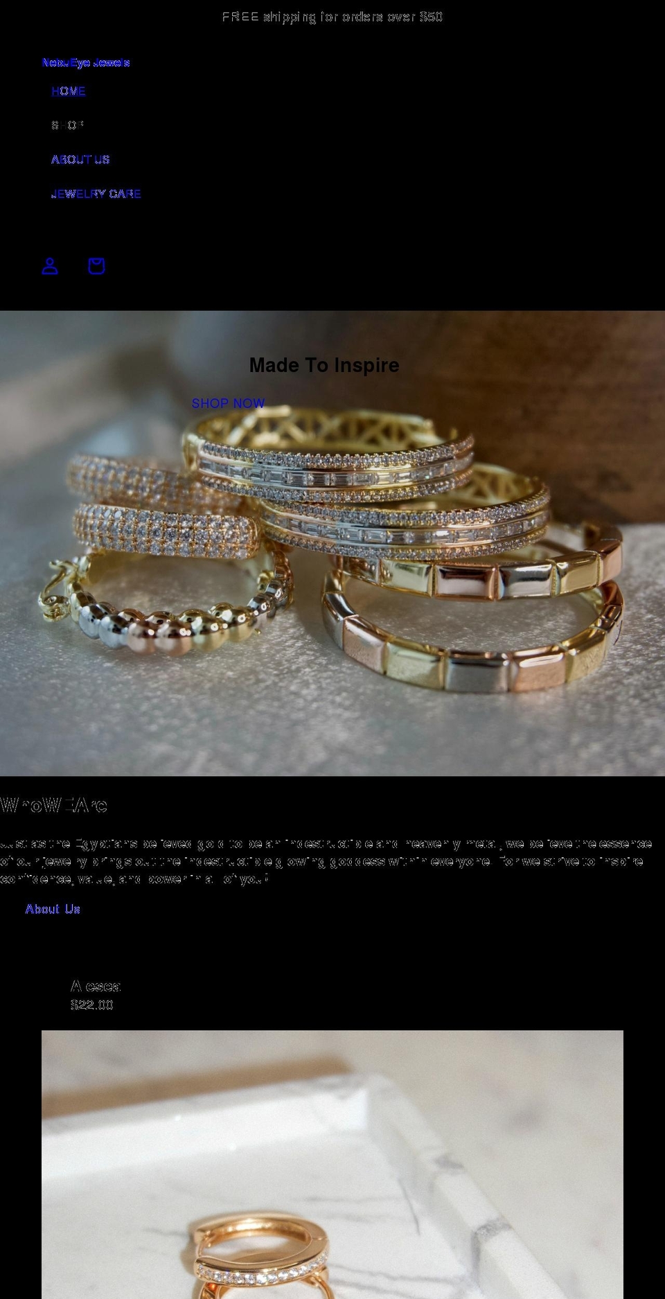 nebueyejewels.com shopify website screenshot