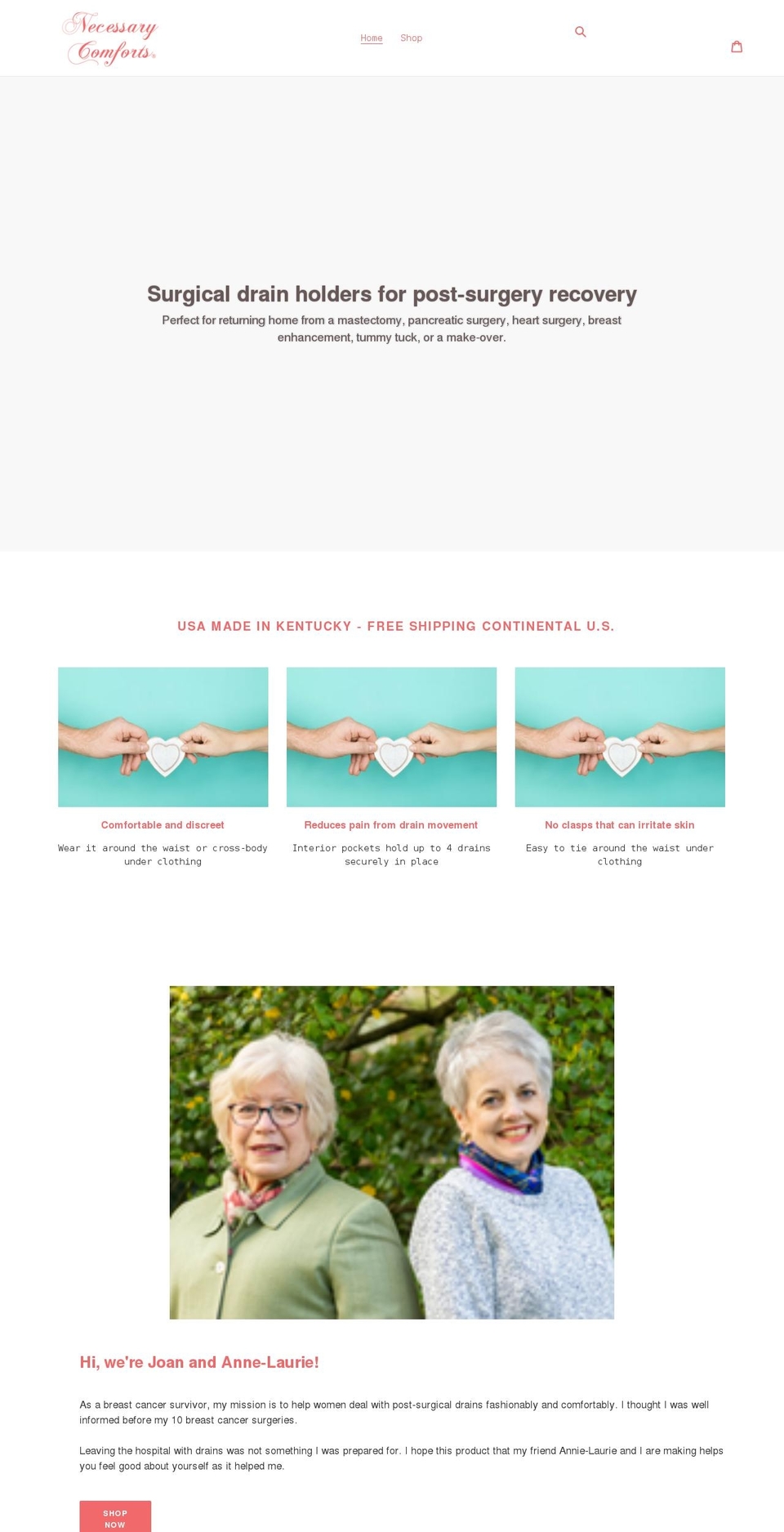 necessarycomforts.com shopify website screenshot