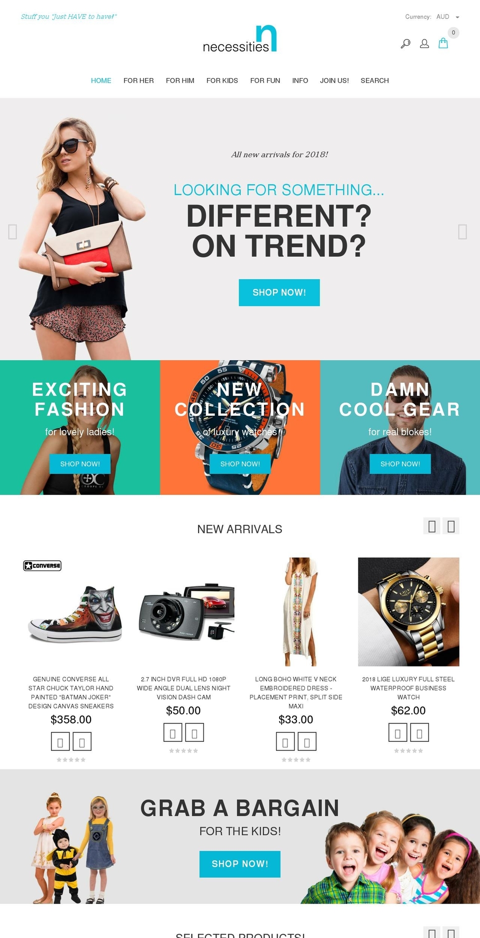 necessities.com.au shopify website screenshot