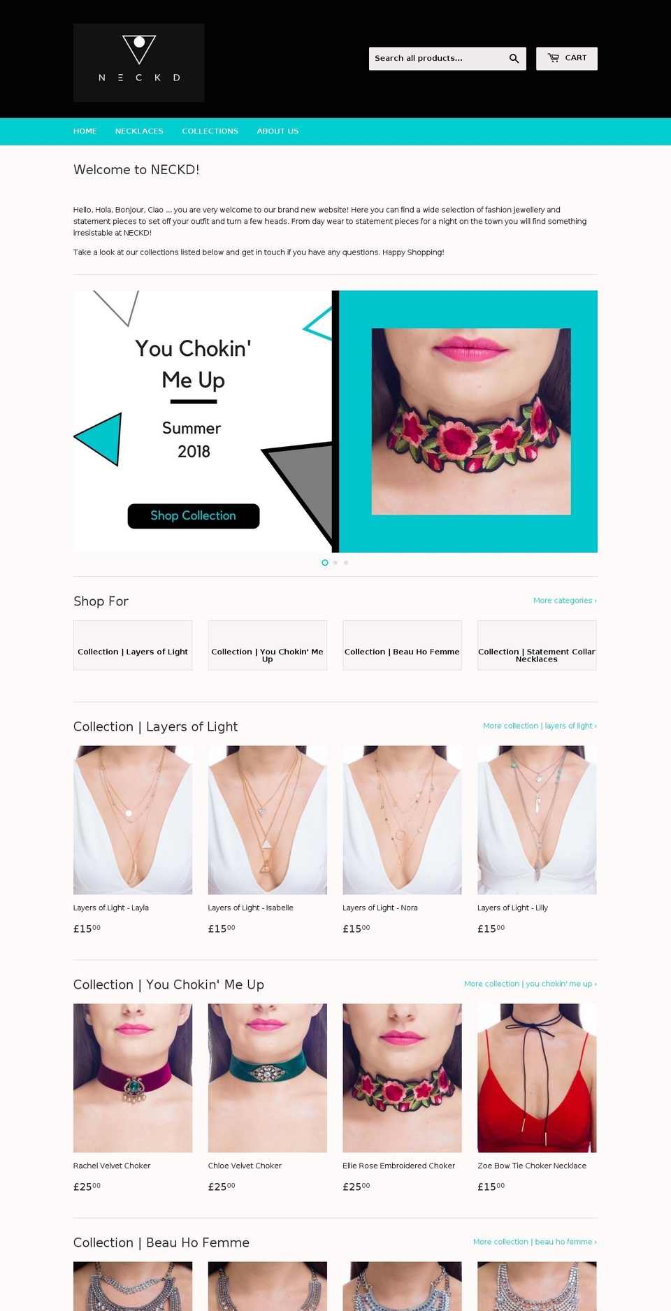 neckdjewellery.com — Shopify storefront screenshot