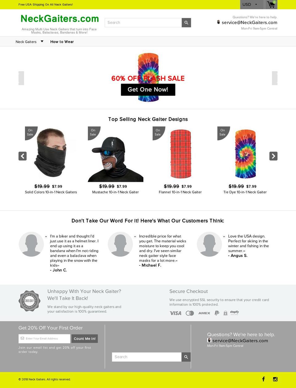 neckgaiters.com shopify website screenshot