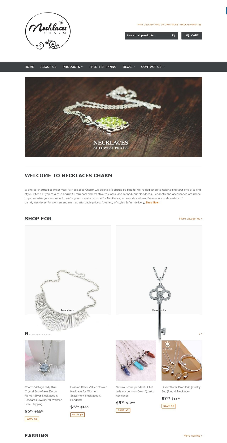 necklacescharm.com shopify website screenshot