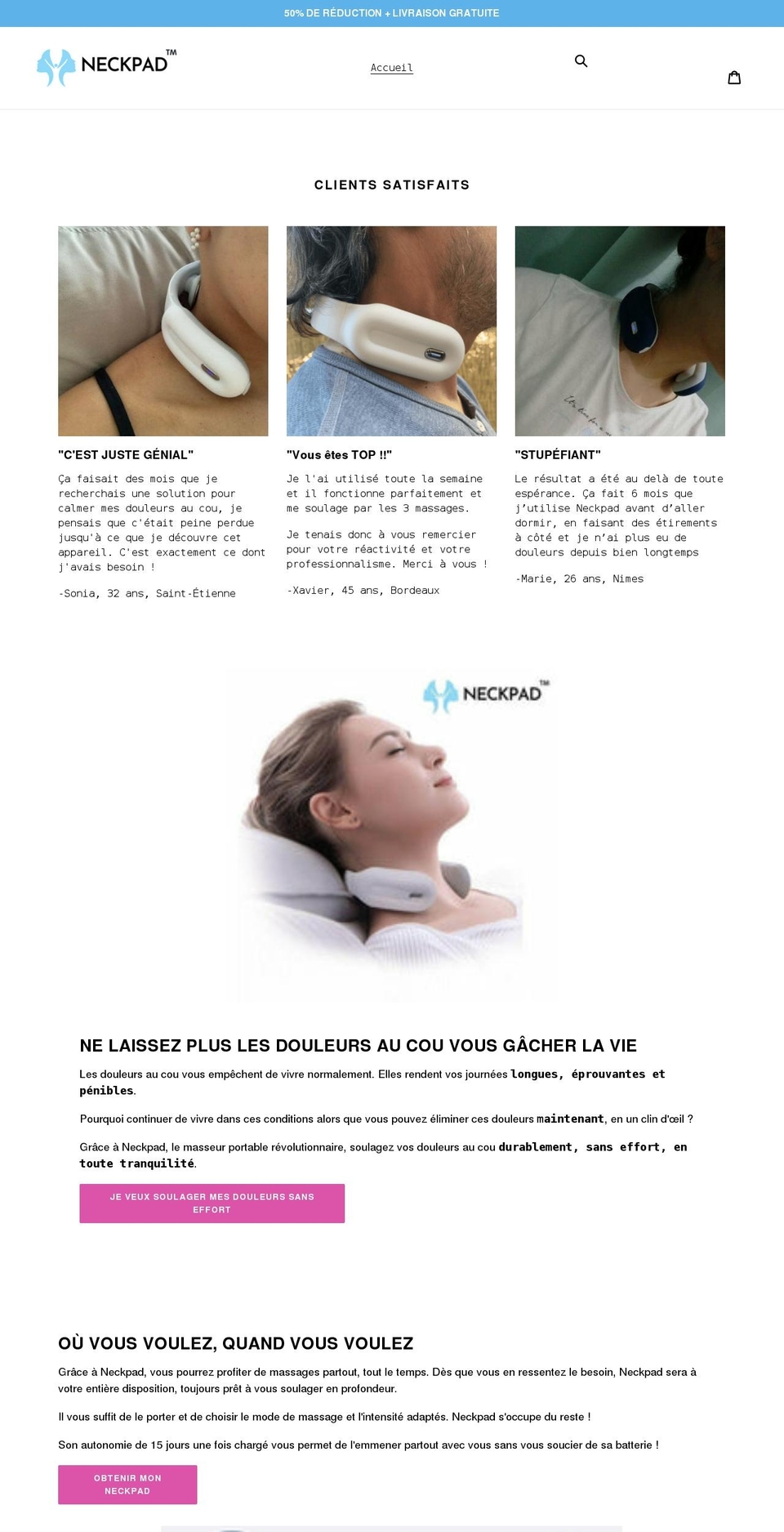 neckpad.fr shopify website screenshot