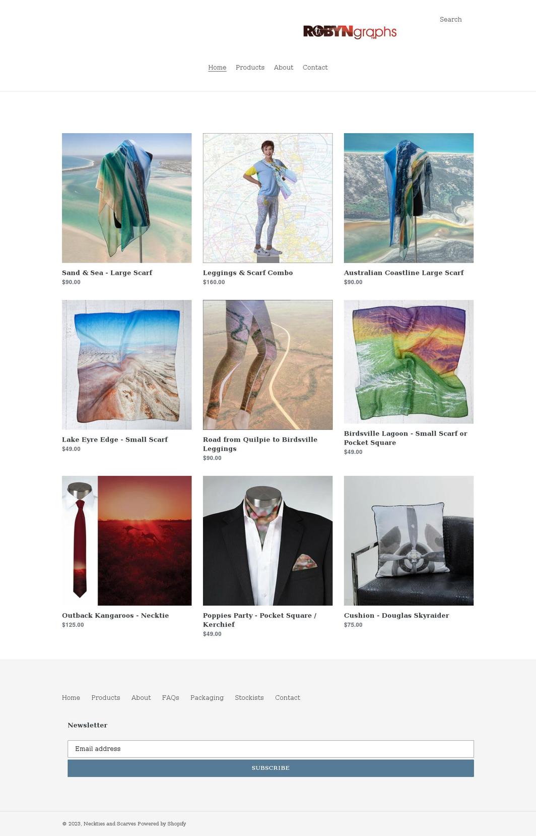 necktiesandscarves.com shopify website screenshot