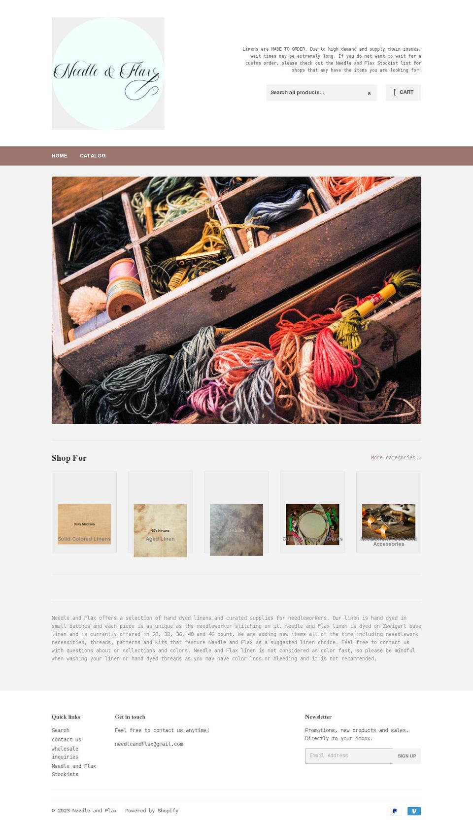 needleandflax.com shopify website screenshot