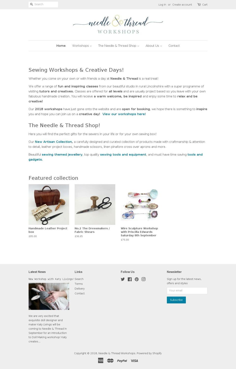 needleandthreadworkshops.com — Shopify storefront screenshot
