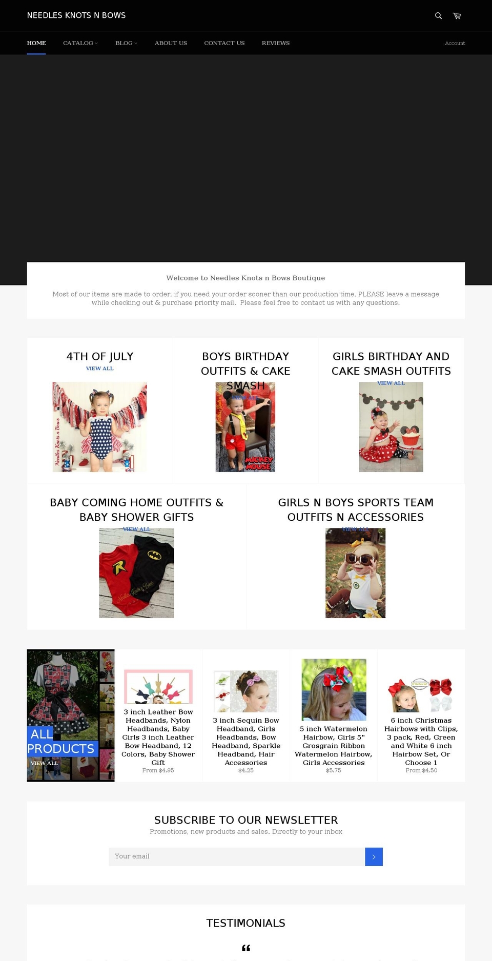 needlesknotsnbows.com shopify website screenshot