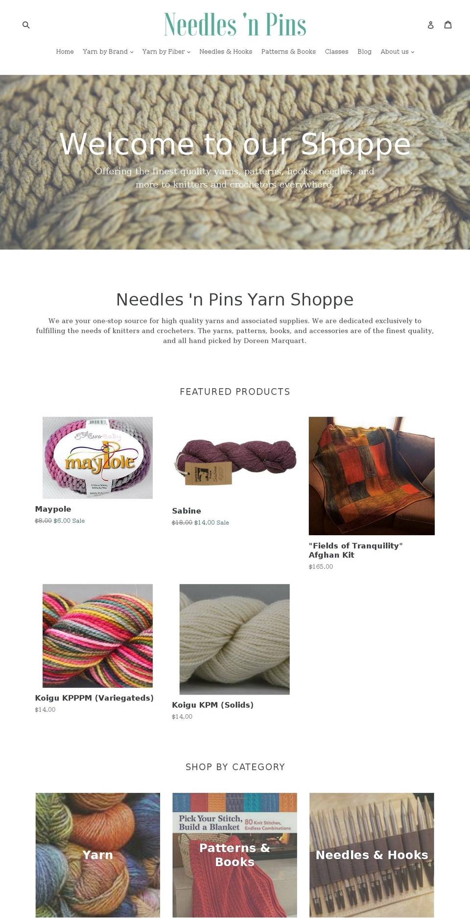 needlesnpinsyarnshoppe.com — Shopify storefront screenshot