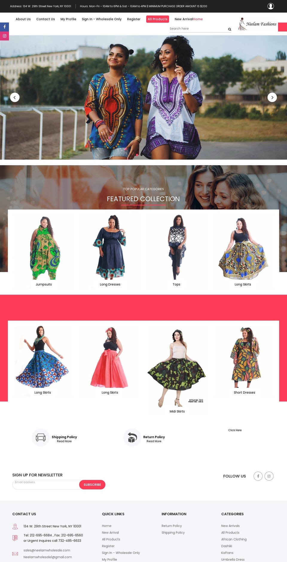 neelamwholesale.com shopify website screenshot