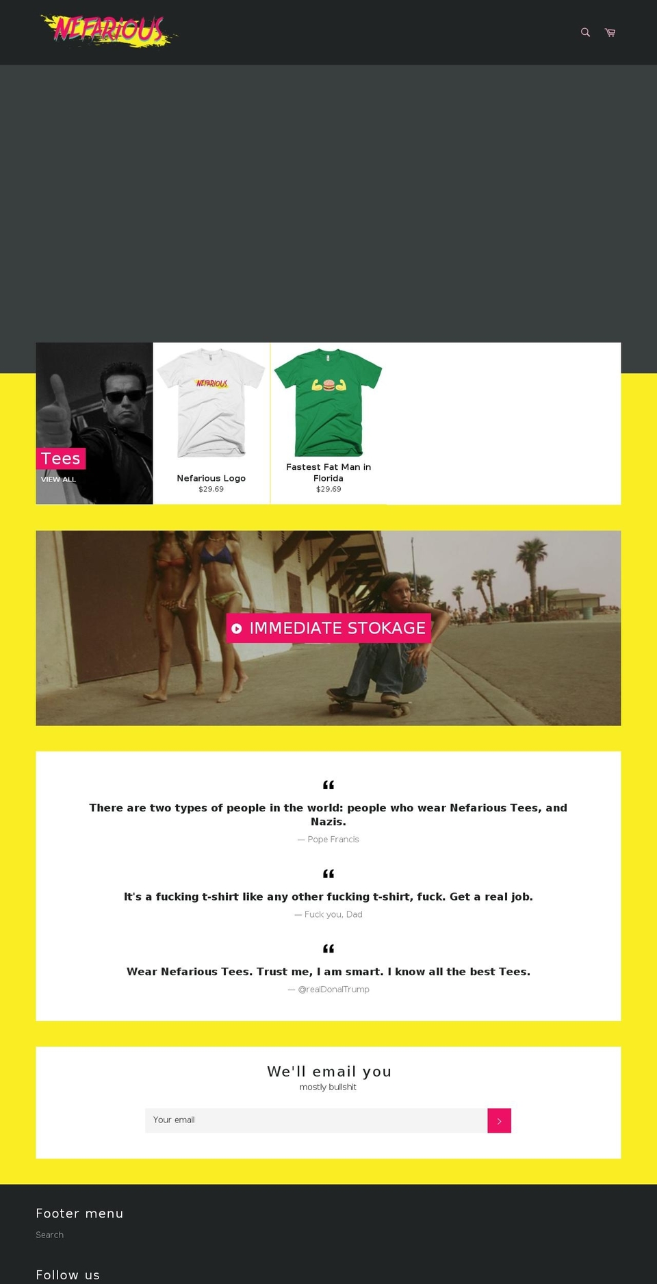 nefarioustees.com — Shopify storefront screenshot