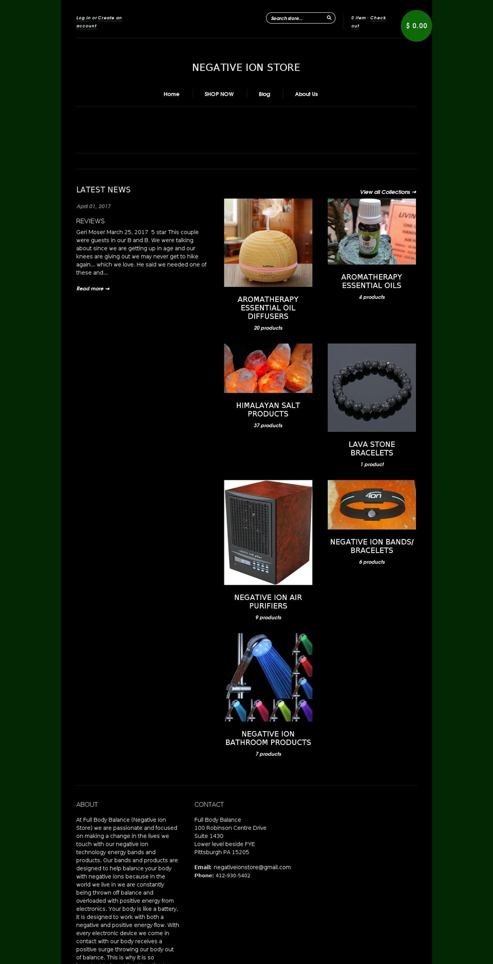 negativeionstore.com — Shopify storefront screenshot