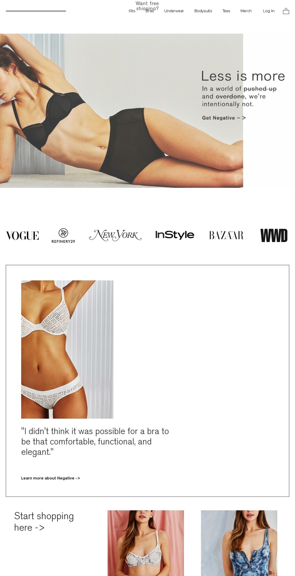 negativeunderwear.com shopify website screenshot