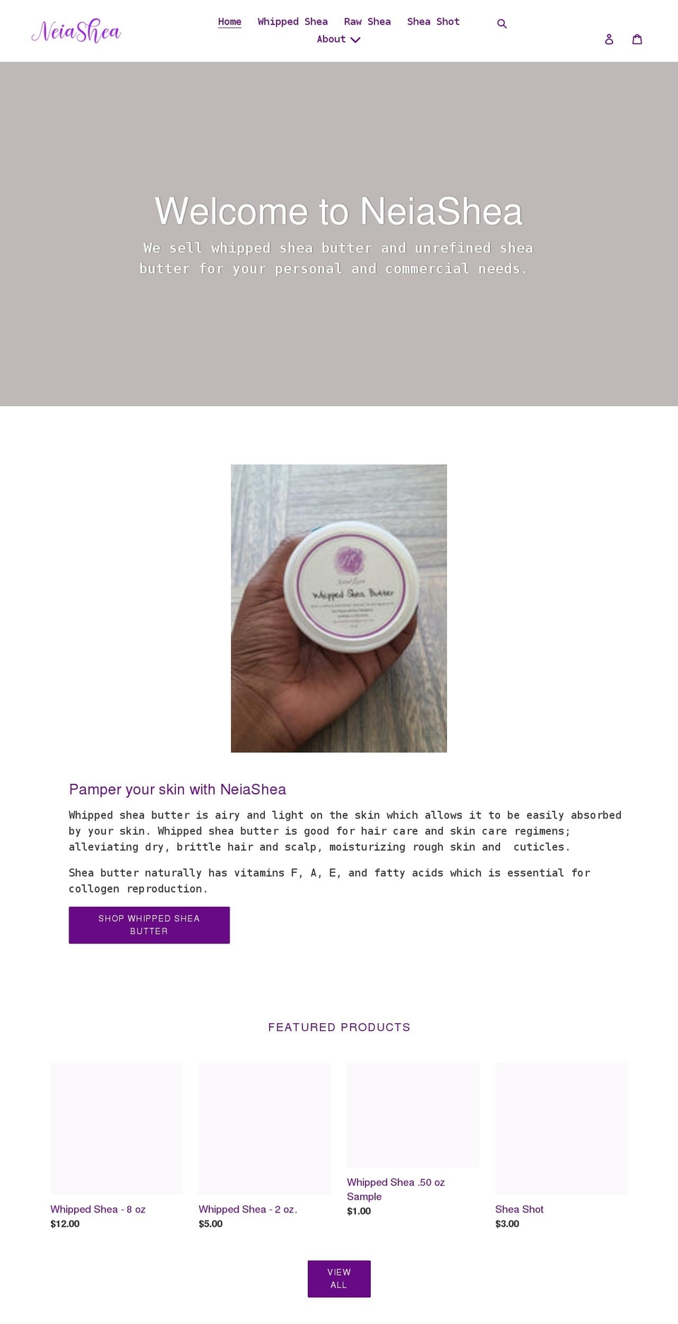 neiasheabutter.com shopify website screenshot