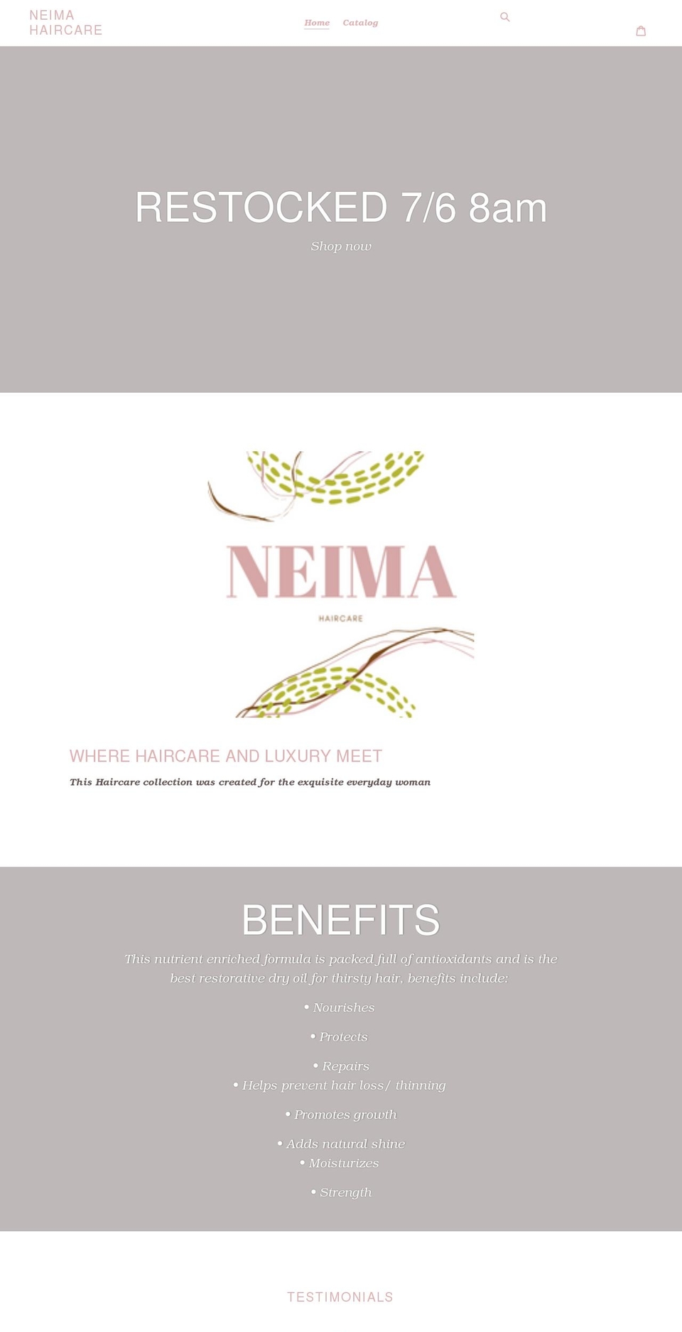 neimahaircare.com shopify website screenshot