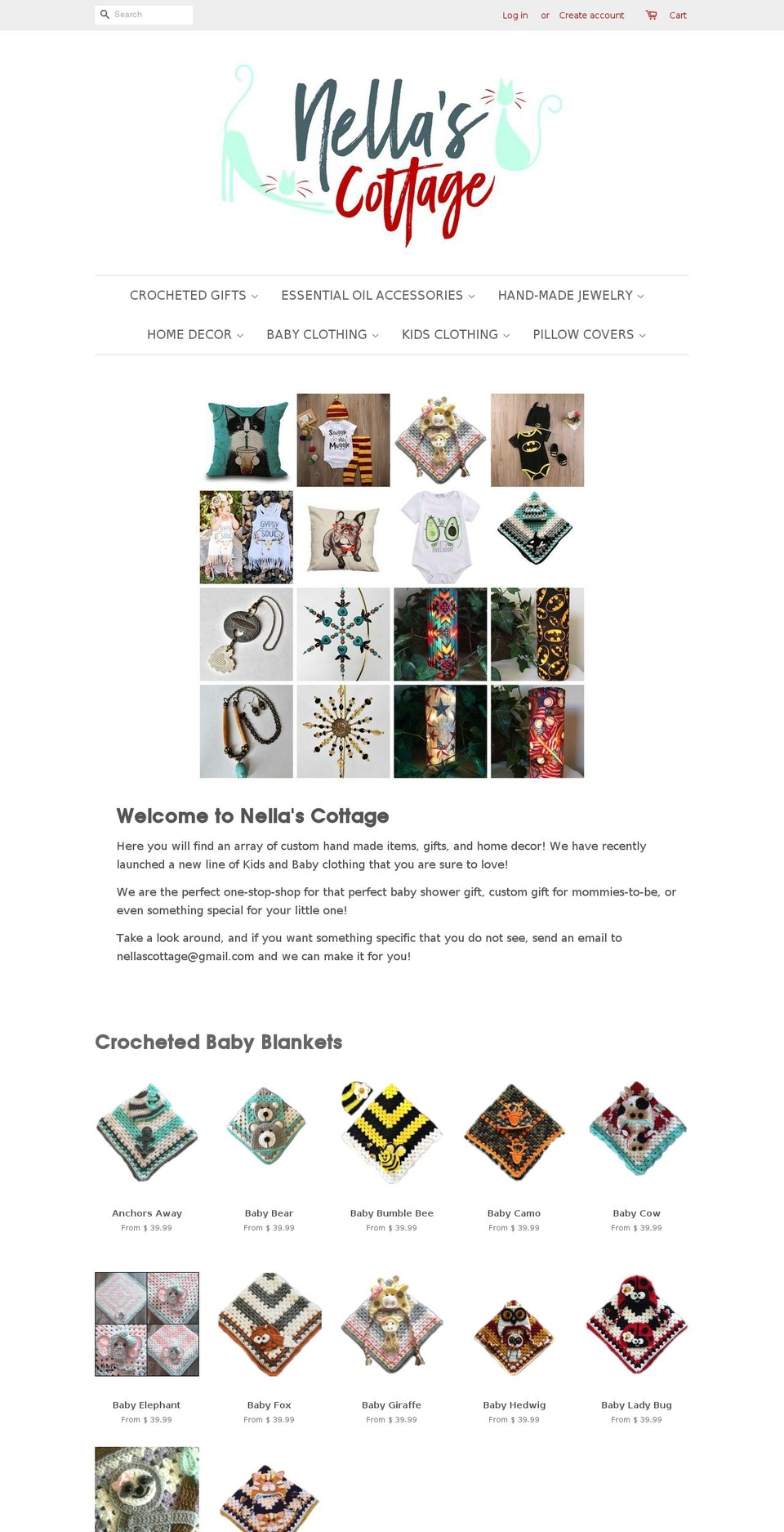 nellascottage.com shopify website screenshot