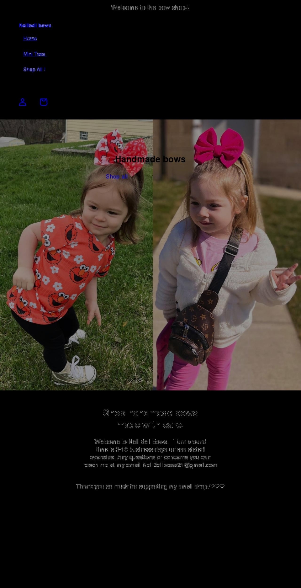 nellbellbows.com shopify website screenshot