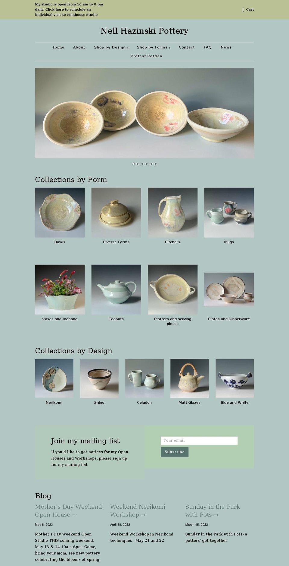 nellhazinskipottery.com shopify website screenshot