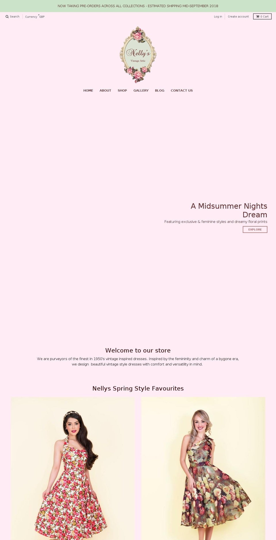 nellys-vintage-attic.com shopify website screenshot