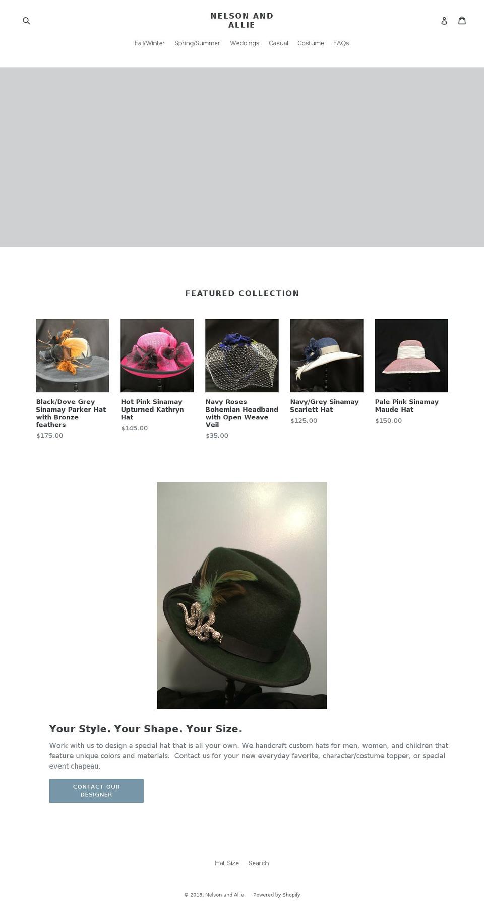 nelsonandalliehats.com — Shopify storefront screenshot