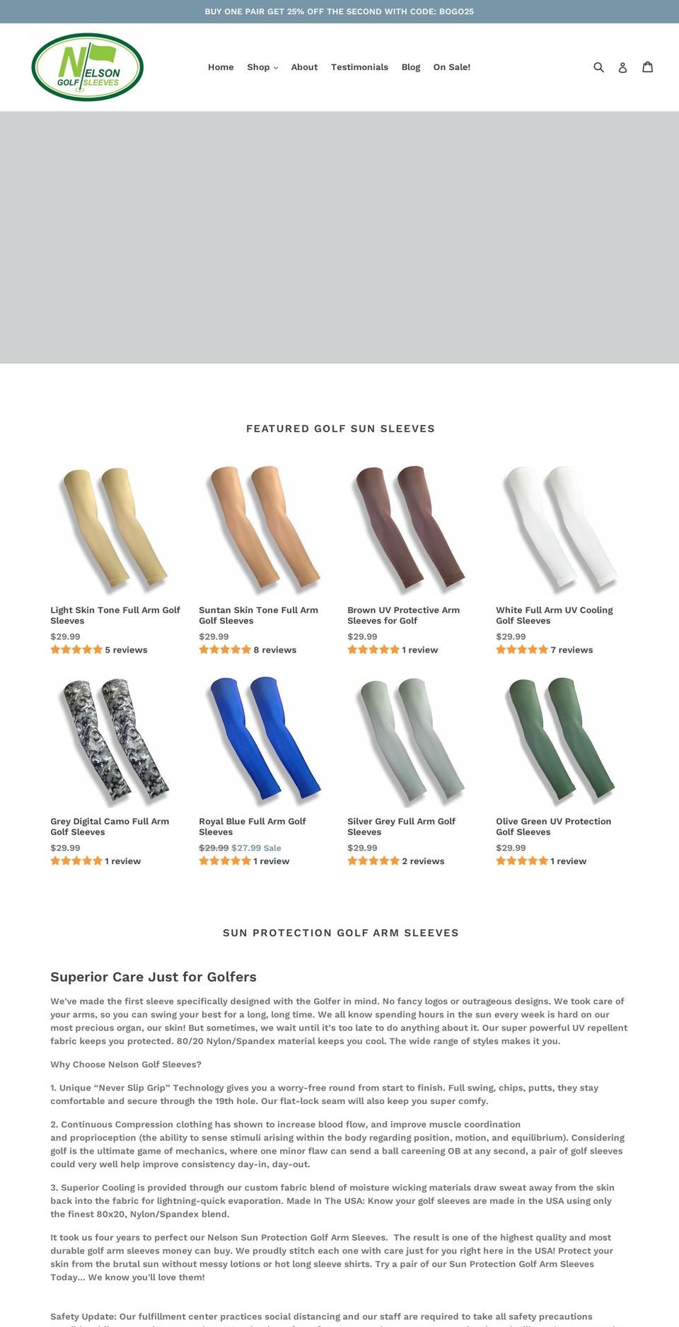 nelsongolfsleeves.com shopify website screenshot