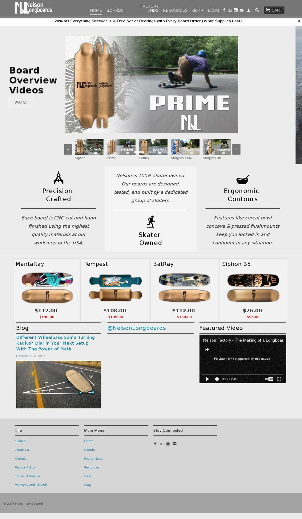 nelsonlongboards.com shopify website screenshot