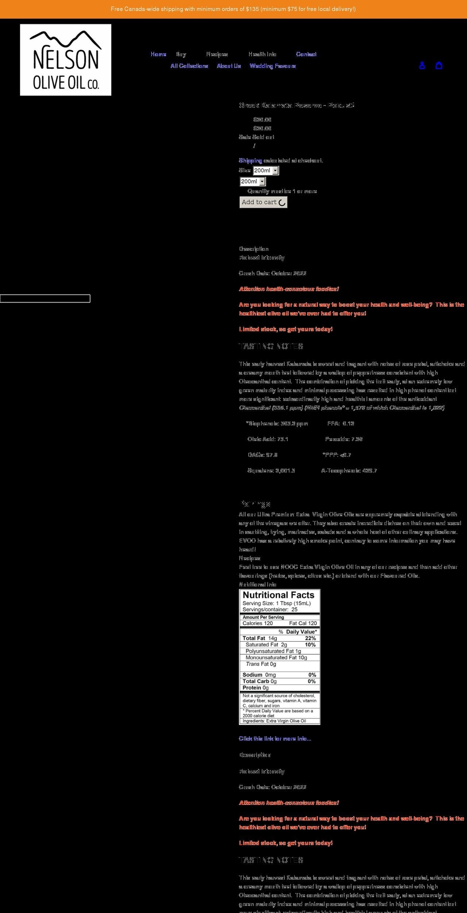 nelsonoliveoil.com shopify website screenshot