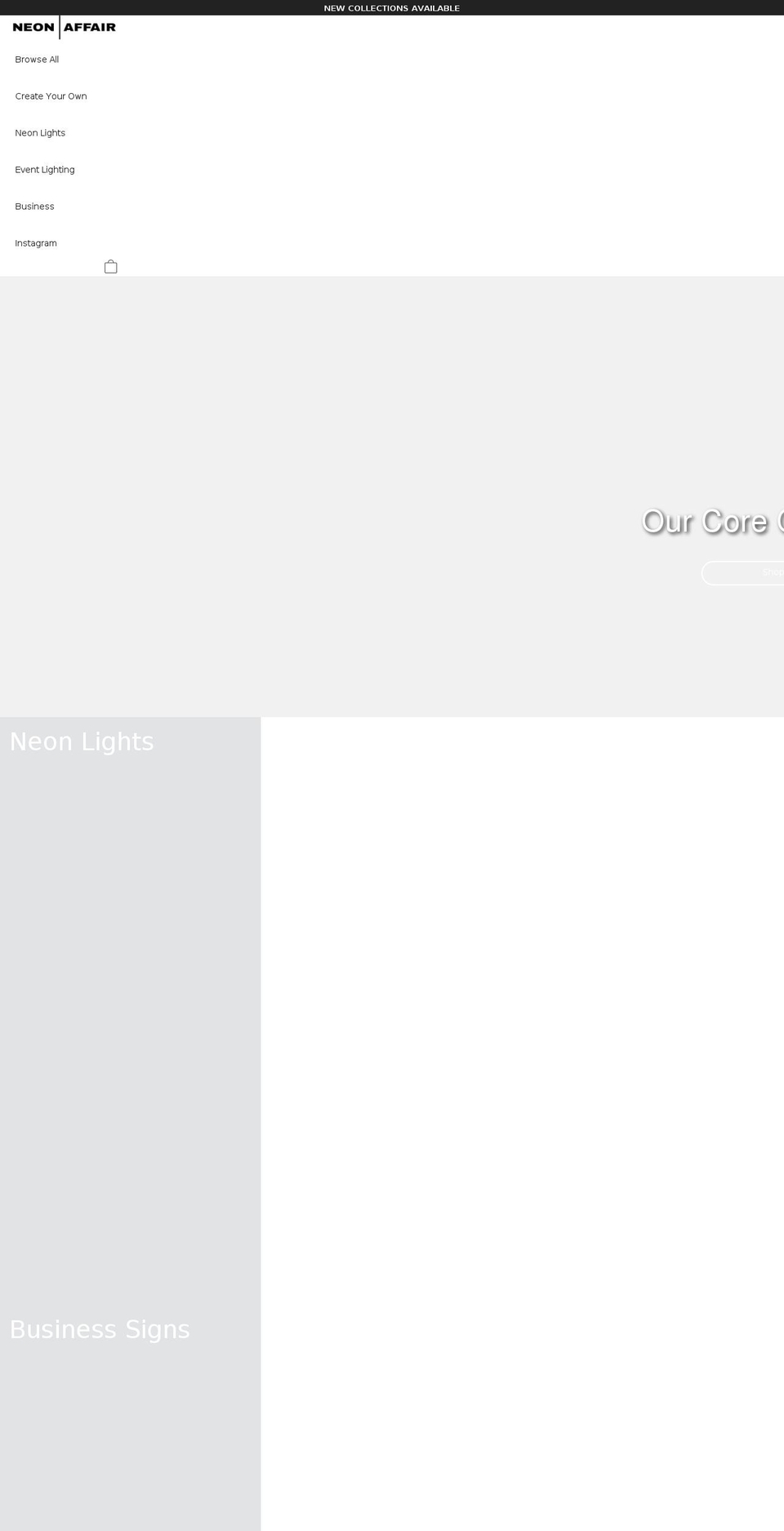 neonaffair.com shopify website screenshot