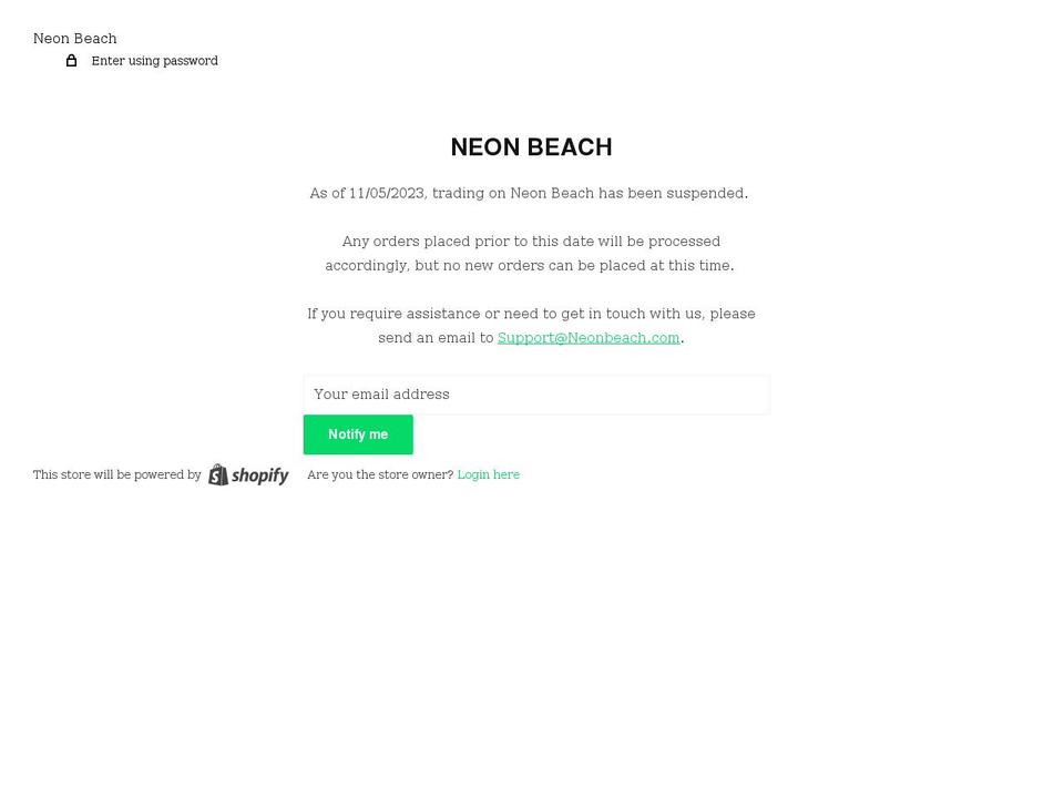 neonbeach.org shopify website screenshot