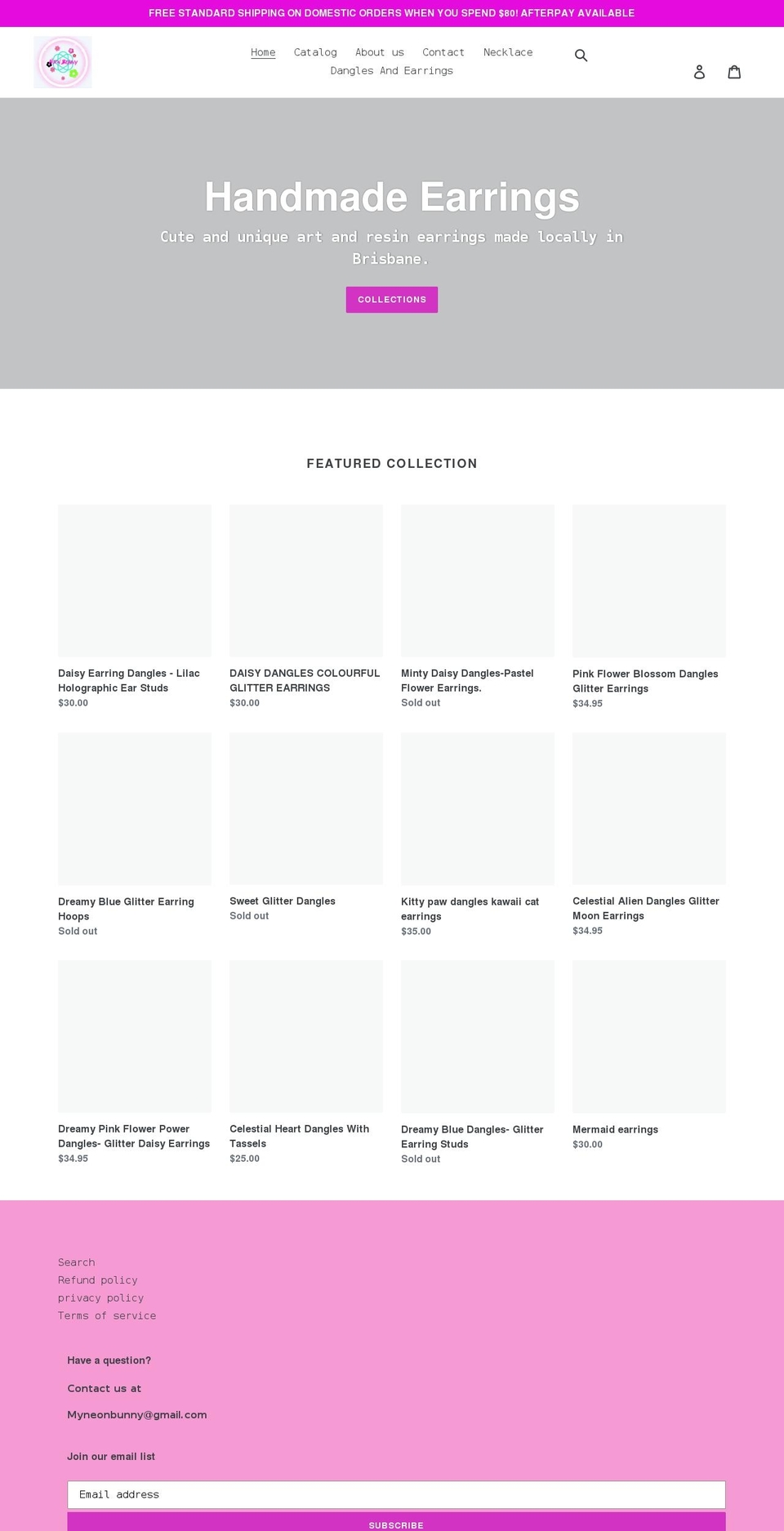 neonbunnycreations.com.au shopify website screenshot