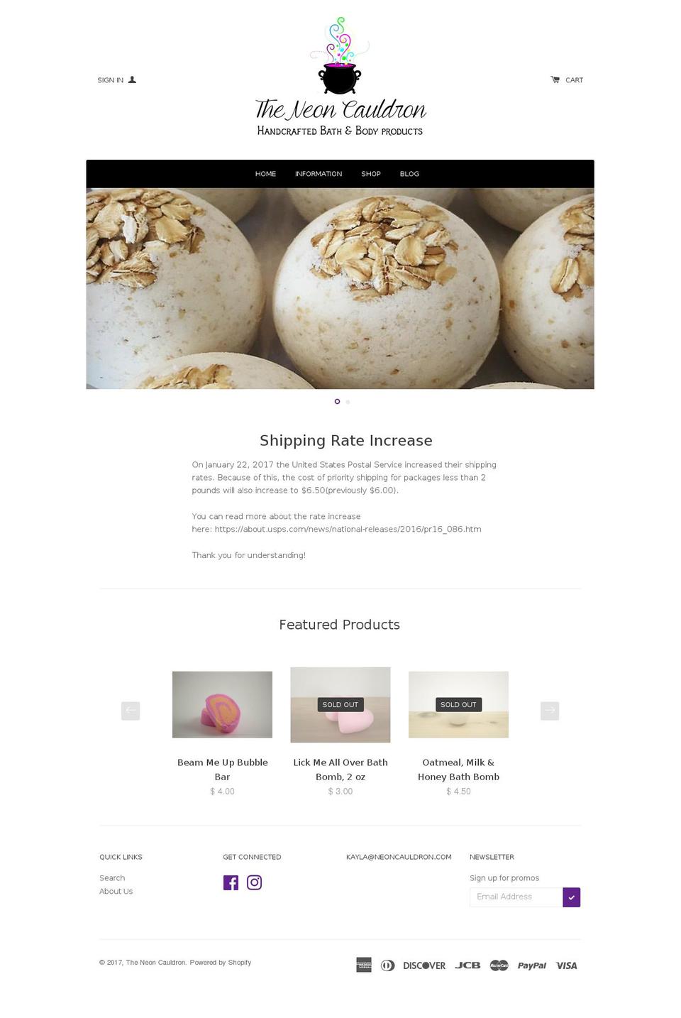 neoncauldron.com shopify website screenshot