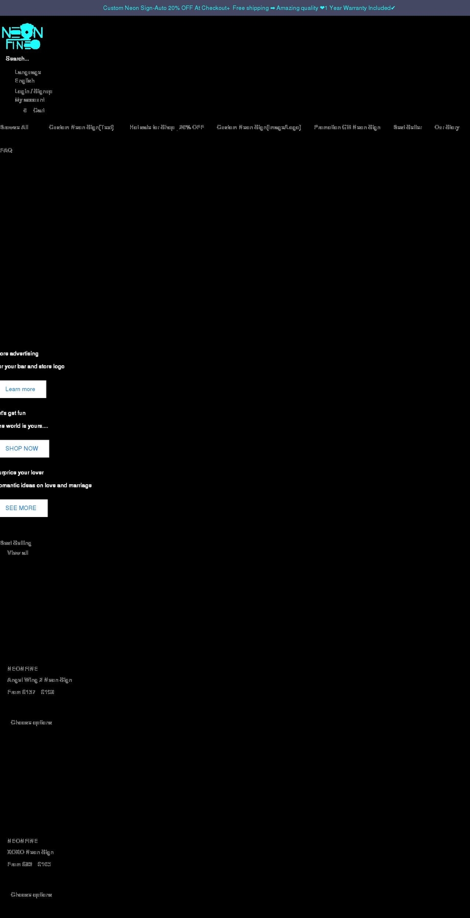 neonfine.com shopify website screenshot