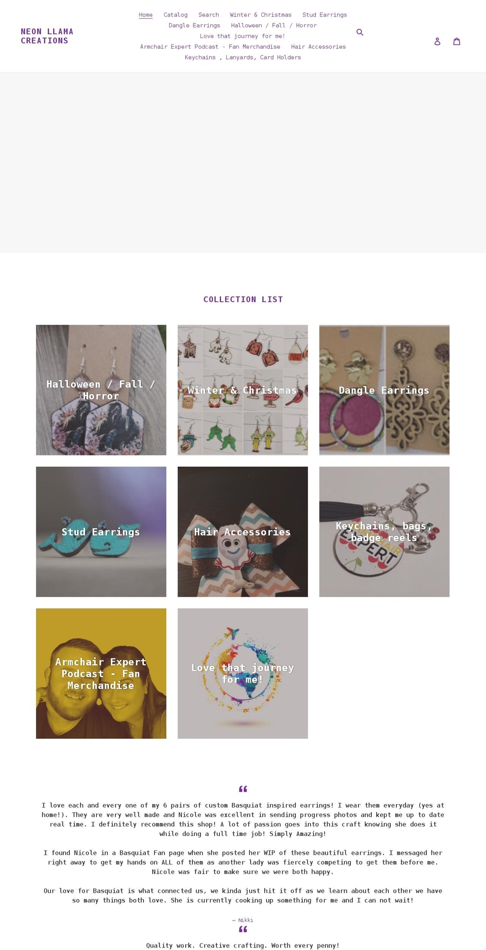 neonllamacreations.com shopify website screenshot