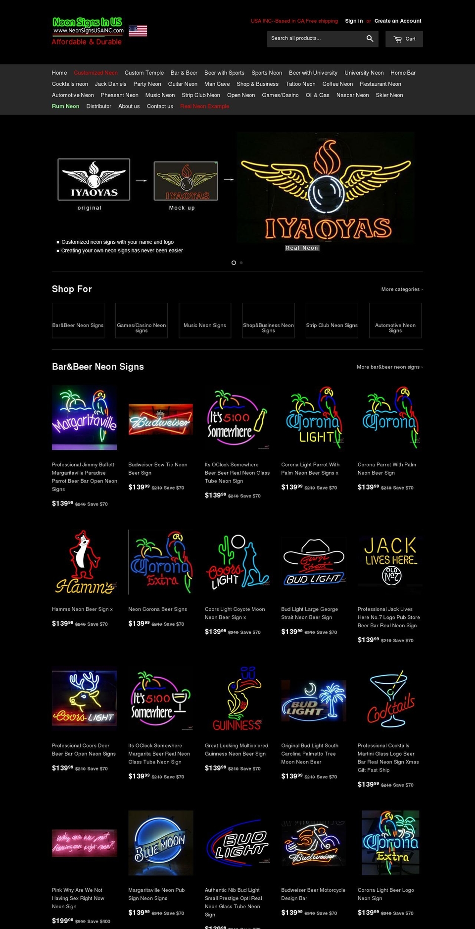 neonsignsusainc.com shopify website screenshot