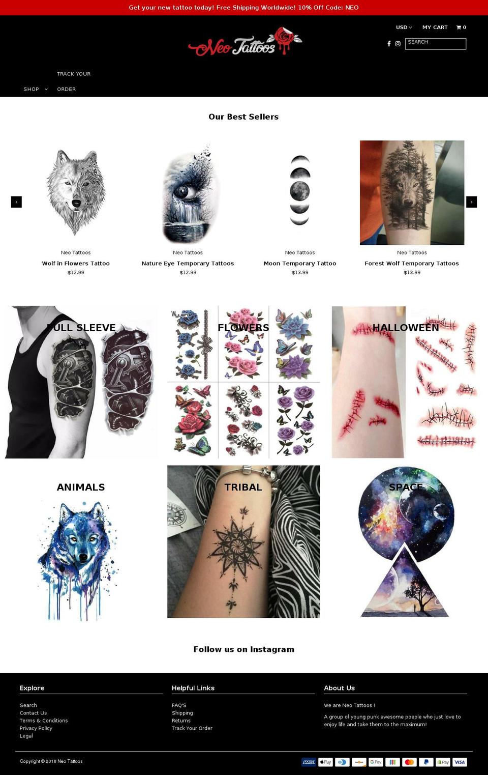 neotattoos.com — Shopify storefront screenshot